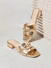 SHUZIA Top Seller Women's H Buckle Decor Square Toe Low Block Heel Glossy Pat Light Gold Slides - Luxe Style, Versatile & Comfortable