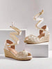 SHUZIA Women's Elegant Crochet Thick Platform Espadrilles With Leg Wrap