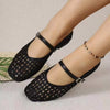 Fashionable Elegant Hollow French Mary Jane Breathable Flat Shoes Comfortable Teacher Shoes Spring Summer New Style Buckle Embroidery Soft Sole Soft Upper Dance Shoes Outdoor Party Commute Women Shoes Square Toe Plus Size Shoes