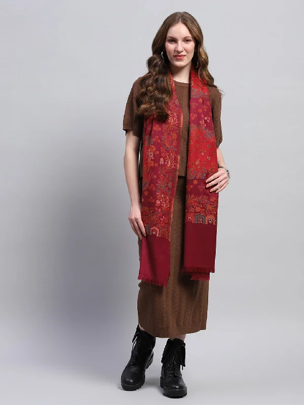 Women Maroon Self Design Stole