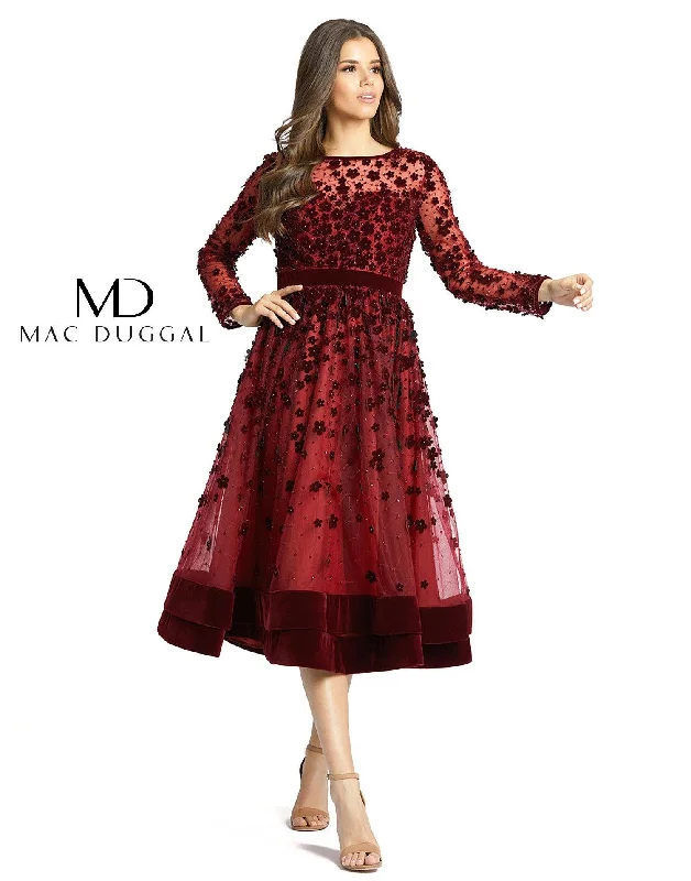 Mac Duggal Sheer Long Sleeve A Line Short Dress