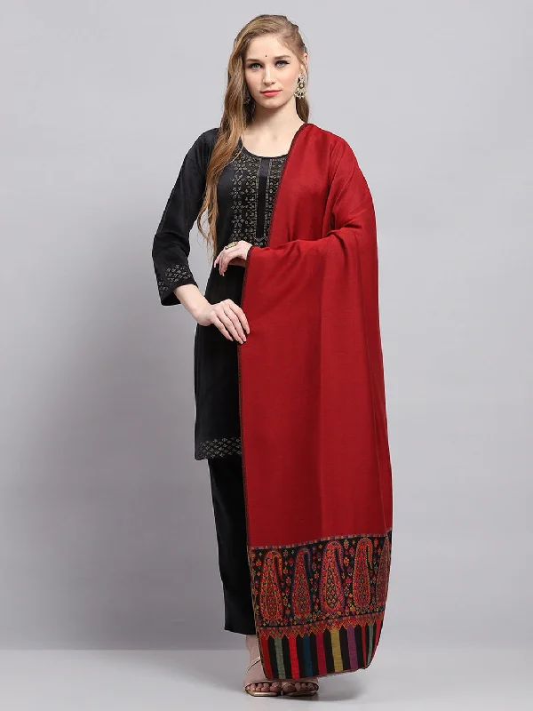 Women Maroon Self Design Shawl