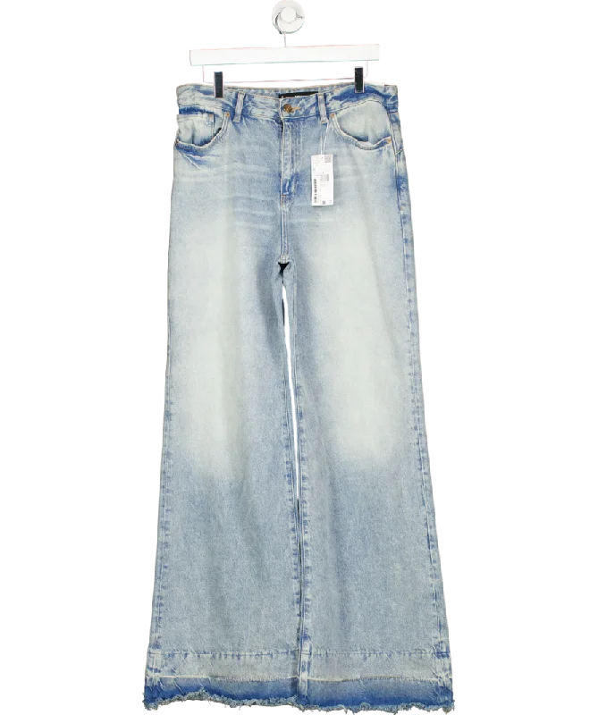 MANGO Blue Wide Leg Low Frayed Hem Jeans UK 12