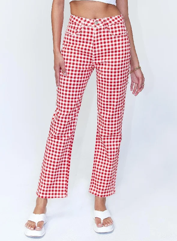 Kendra Gingham Denim Jeans Red