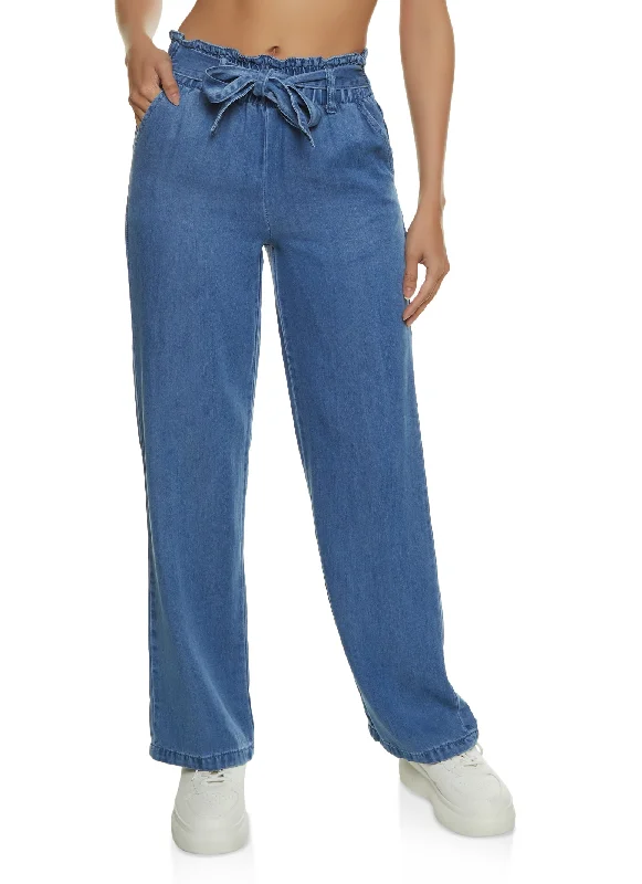 WAX Chambray Paper Bag Waist Wide Leg Pants