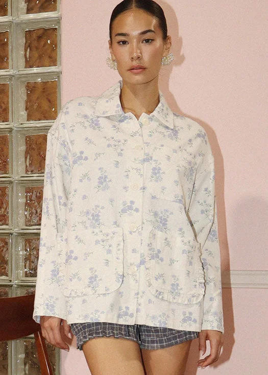 Casey Floral Print Jacket - White & Blue