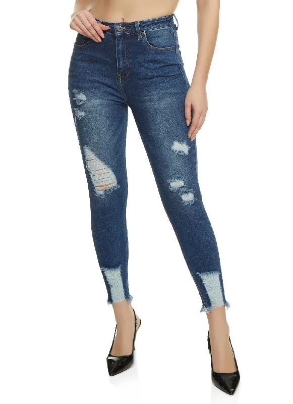 WAX Distressed Frayed Hem Skinny Jeans