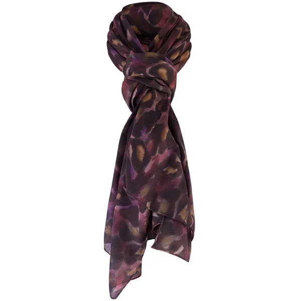 Printed Modal Cashmere Scarf in Plum Cheetah