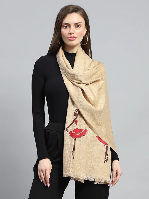 Women Beige Self Design Stole