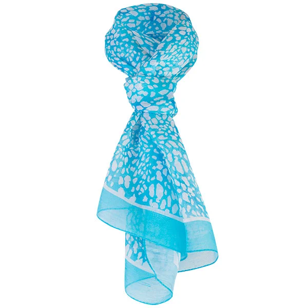 Printed Modal Linen Silk Scarf in Turquoise Mini Leopard