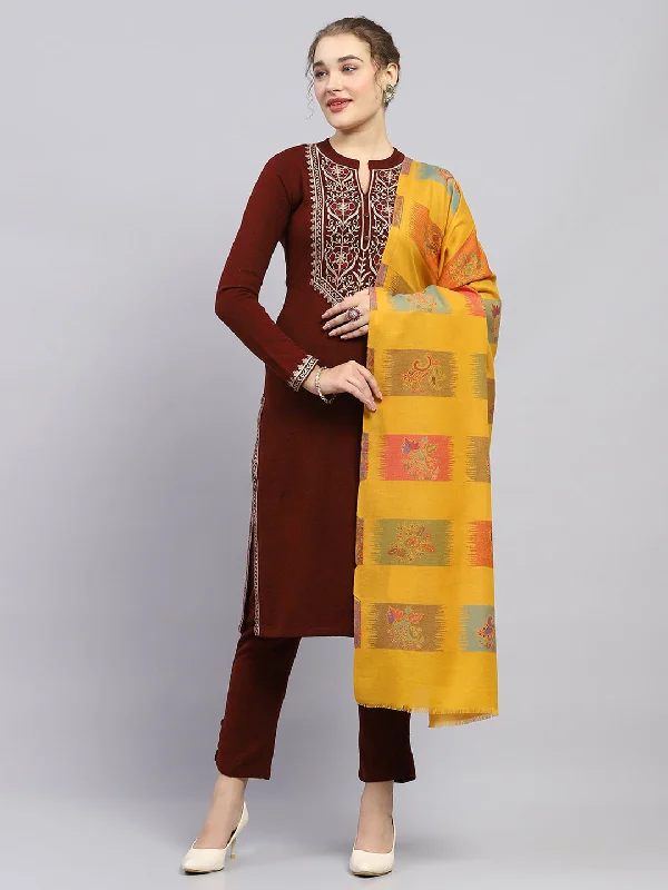 Women Mustard Self Design Shawl