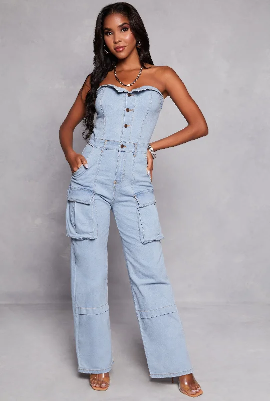 Daisy Strapless Denim Cargo Jumpsuit