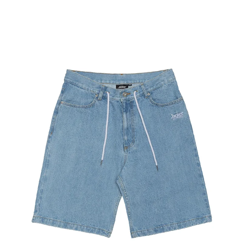 SERIF LOGO DENIM BAGGY SHORT - BLUE