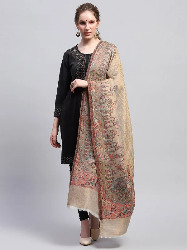 Women Khaki Self Design Shawl