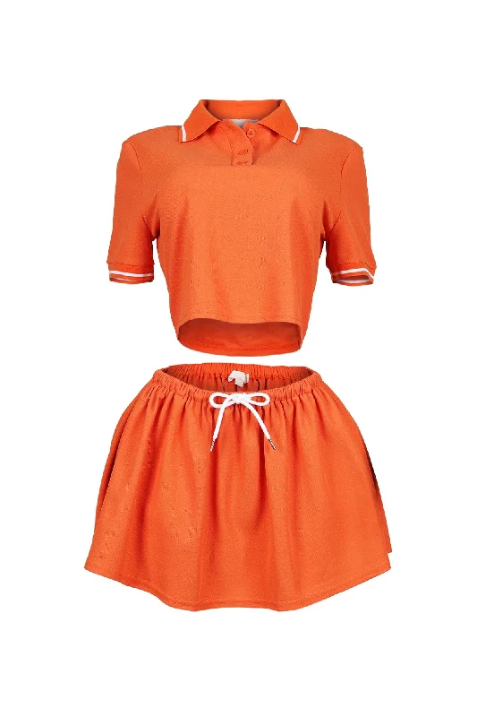 Pamela Polo Trim Crop Top & Skirt SET