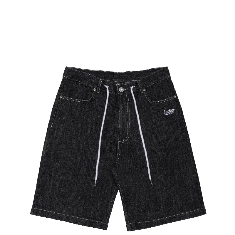 SERIF LOGO DENIM BAGGY SHORT - BLACK