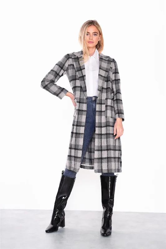 Tonal-Grey Check Collared Over-Coat