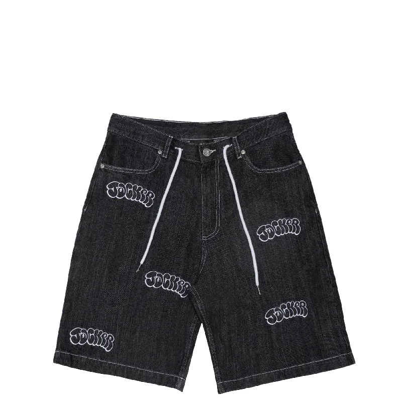 THROW UP DENIM BAGGY SHORT - BLACK