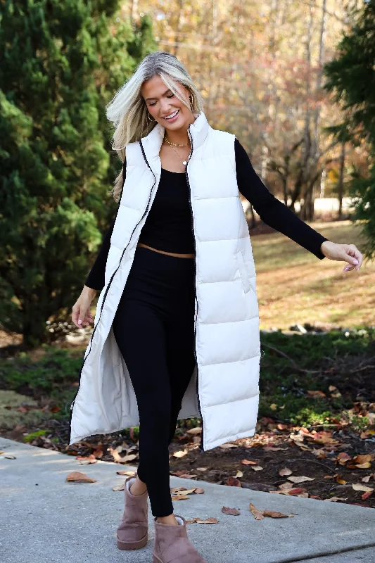 Slope Sweetie Cream Longline Puffer Vest