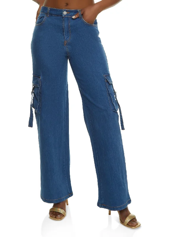 Denim Cargo Wide Leg Pants