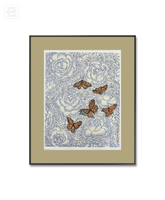 Blue Floral Butterfly Giclée Art Print