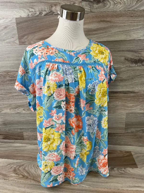 Floral Print Top Short Sleeve Loft, Size L