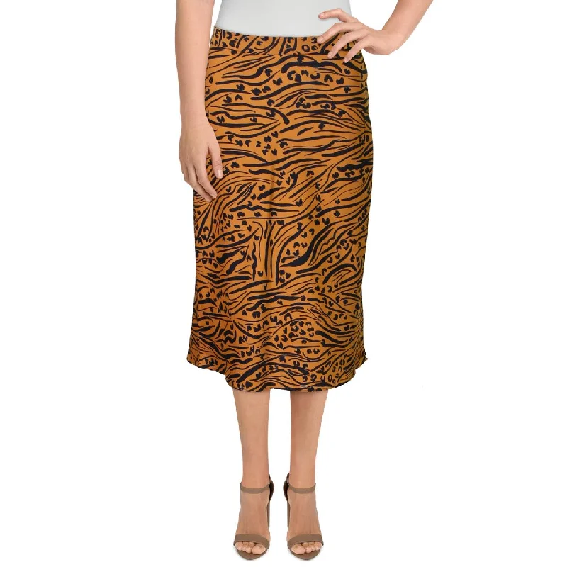 Womens Crepe Tiger Print Midi Skirt