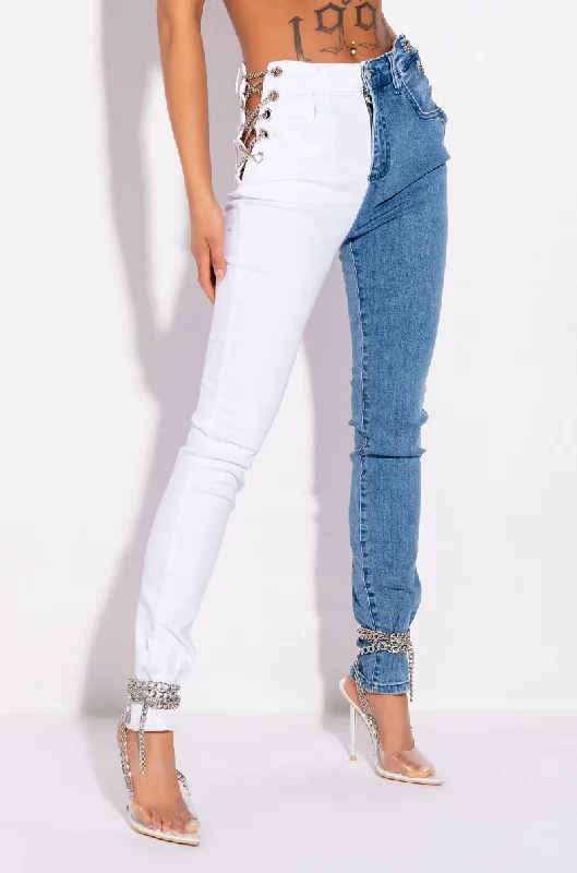 DOUBLE FACE CHAIN SKINNY JEANS