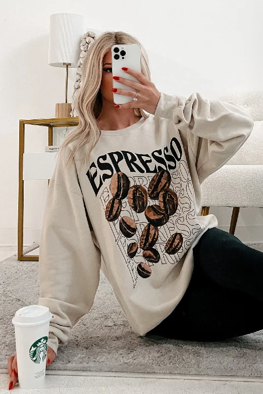 More Espresso Oversized Graphic Sweatshirt (Oatmeal)