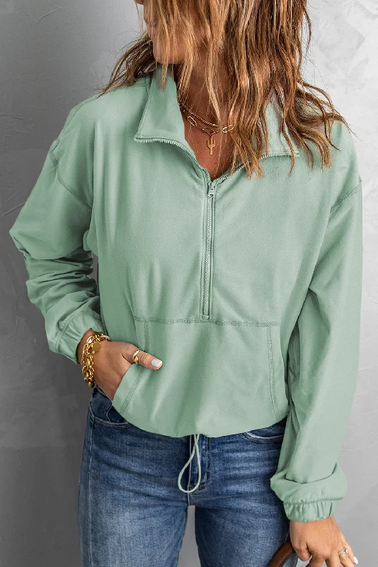 Zip Front Pocketed Pullover Sweatshirt