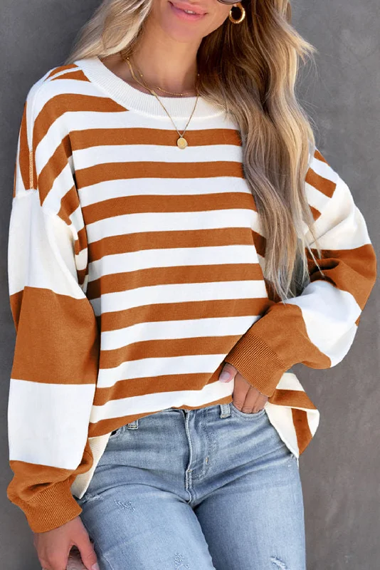 Stripe Drop Shoulder Striped Pullover Sweatshirt