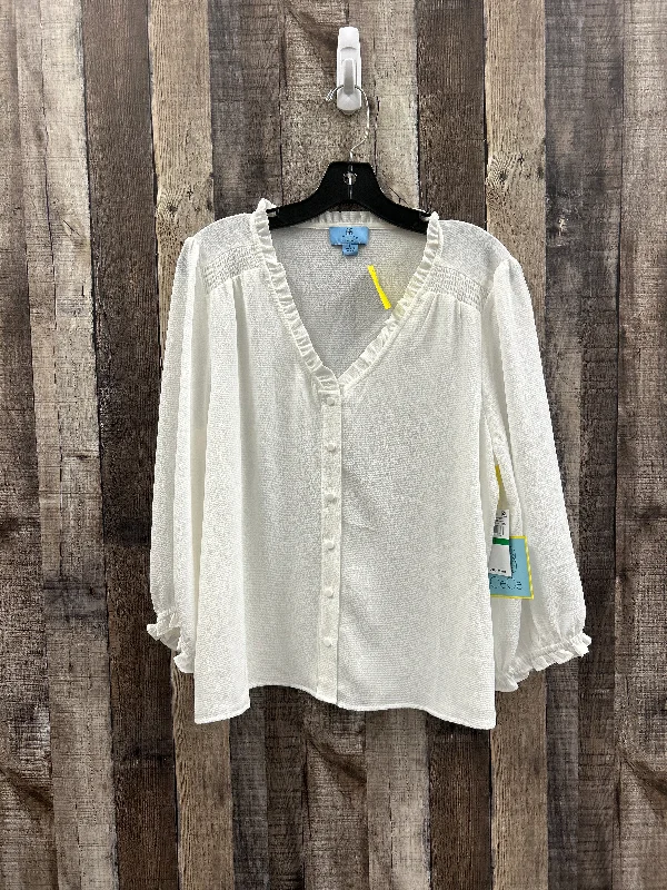 Top Long Sleeve By Cece In White, Size: L