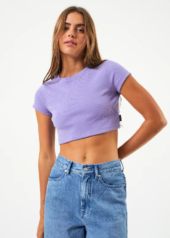 AFENDS Womens Abbie - Ribbed Cropped Tee - Plum