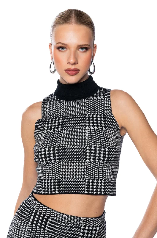 PLAID ABOUT YOU KNIT MOCK NECK CROPPED TOP