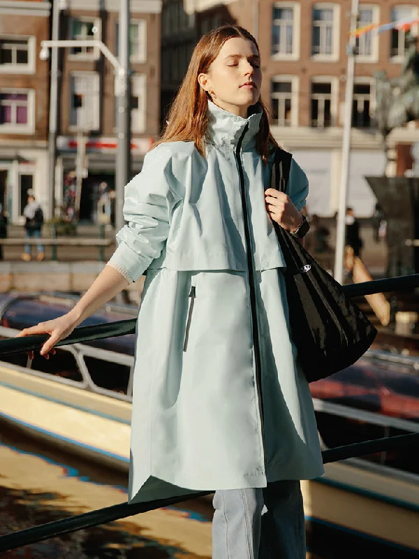 Sea Blue Slim Hooded Trench Coat