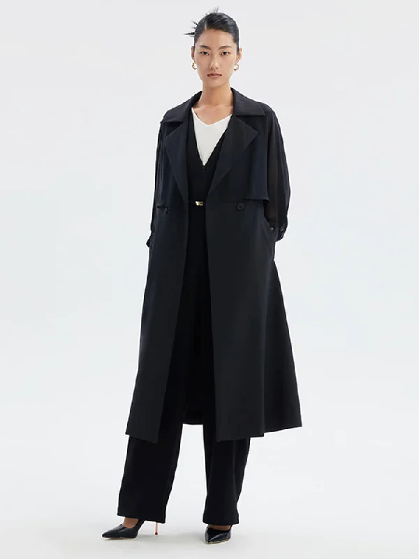 Silk Patchwork Worsted Wool Women Trench Coat